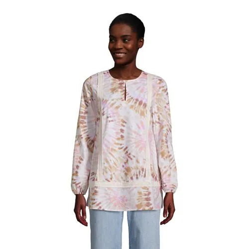 Women's Cotton Long Sleeve Split Neck Tunic Top