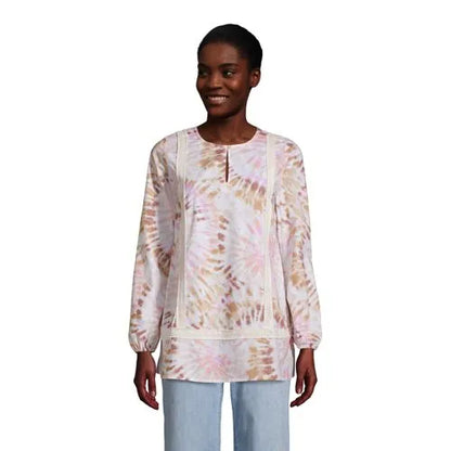 Women's Cotton Long Sleeve Split Neck Tunic Top