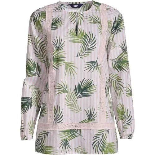 Women's Cotton Long Sleeve Split Neck Tunic Top