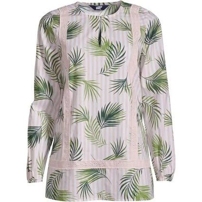 Women's Cotton Long Sleeve Split Neck Tunic Top