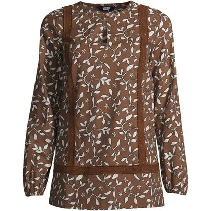Women's Cotton Long Sleeve Split Neck Tunic Top