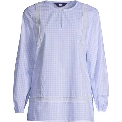Women's Cotton Long Sleeve Split Neck Tunic Top