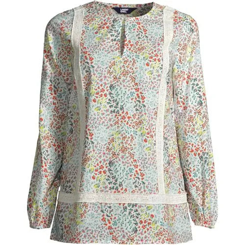 Women's Cotton Long Sleeve Split Neck Tunic Top