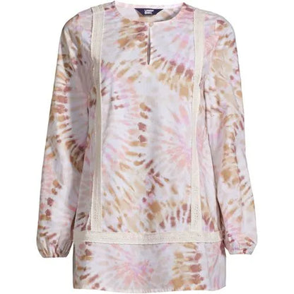 Women's Cotton Long Sleeve Split Neck Tunic Top