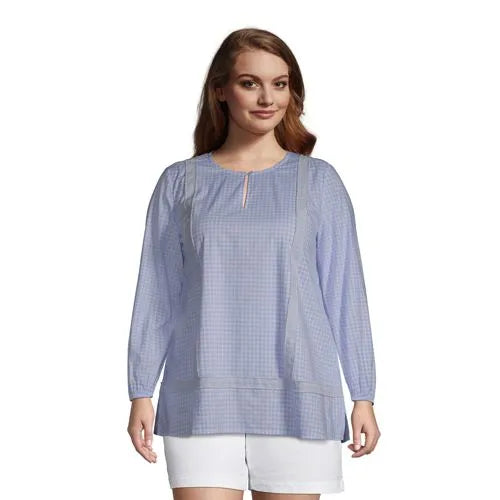 Women's Cotton Long Sleeve Split Neck Tunic Top