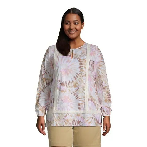 Women's Cotton Long Sleeve Split Neck Tunic Top