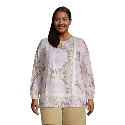 Women's Cotton Long Sleeve Split Neck Tunic Top