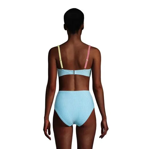 Women's DD-Cup Chlorine Resistant Twist Underwire Bikini Swimsuit Top Adjustable Straps Seersucker