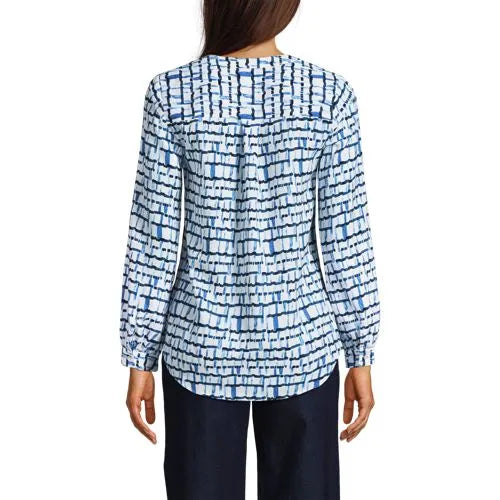 Women's Shirred Long Sleeve Split Neck Blouse