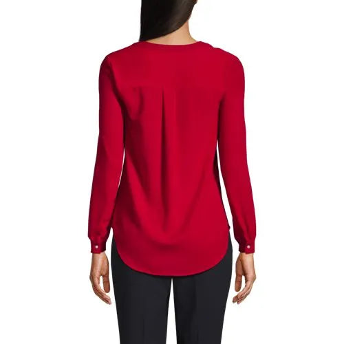 Women's Shirred Long Sleeve Split Neck Blouse