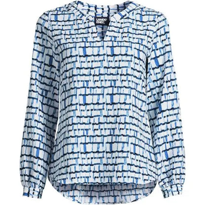 Women's Shirred Long Sleeve Split Neck Blouse