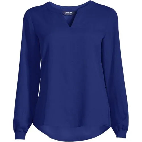 Women's Shirred Long Sleeve Split Neck Blouse