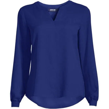 Women's Shirred Long Sleeve Split Neck Blouse