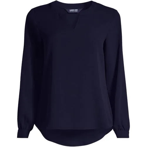 Women's Shirred Long Sleeve Split Neck Blouse