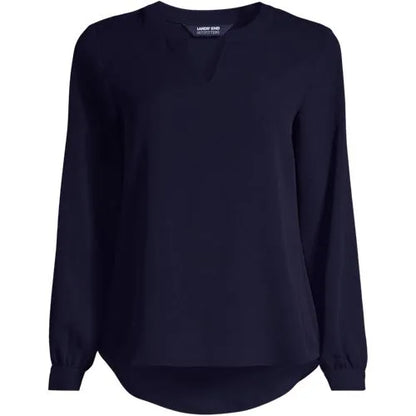Women's Shirred Long Sleeve Split Neck Blouse
