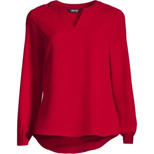 Women's Shirred Long Sleeve Split Neck Blouse