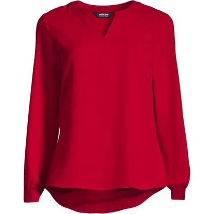 Women's Shirred Long Sleeve Split Neck Blouse