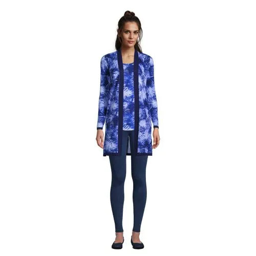 Women's Fine Gauge Cotton Long Open Cardigan Sweater - Print