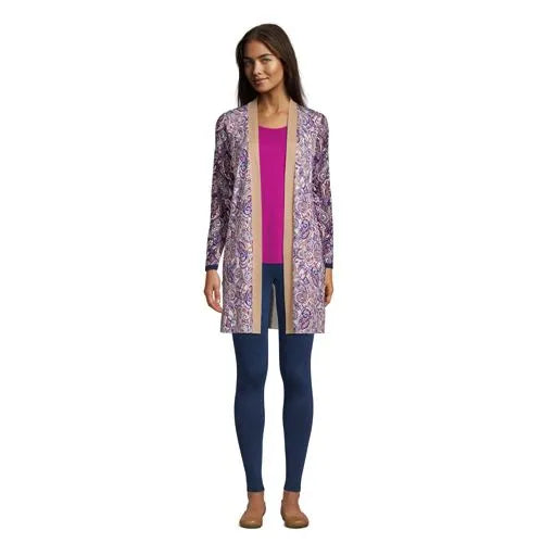 Women's Fine Gauge Cotton Long Open Cardigan Sweater - Print