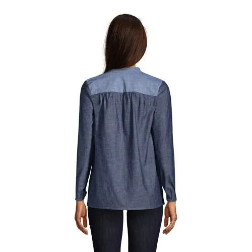 Women's Chambray Mix Peasant Top