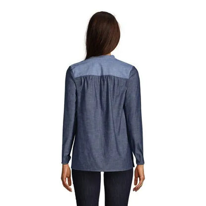 Women's Chambray Mix Peasant Top
