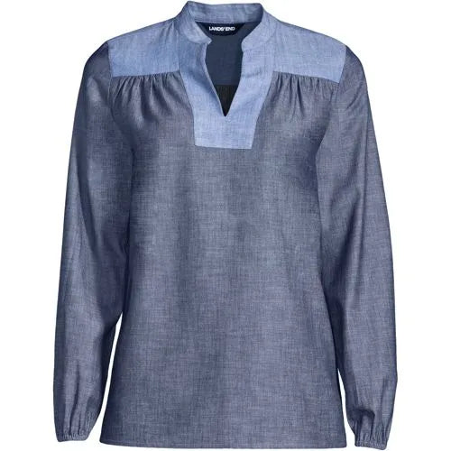 Women's Chambray Mix Peasant Top