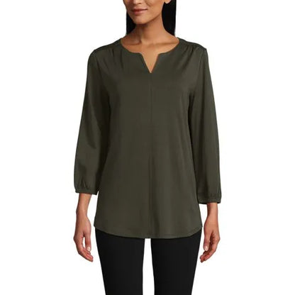 Women's Supima Micro Modal 3/4 Sleeve Split Neck Tunic
