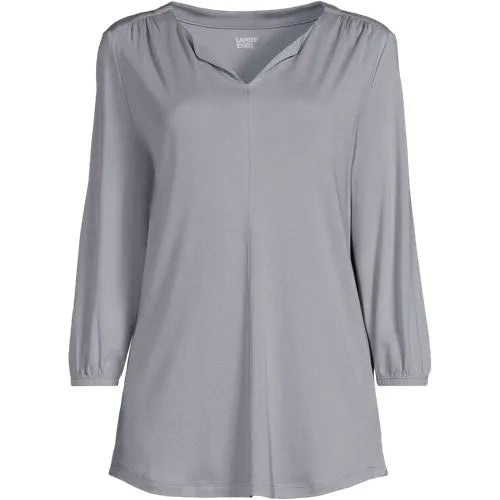 School Uniform Women's Supima Micro Modal 3/4 Sleeve Split Neck Tunic