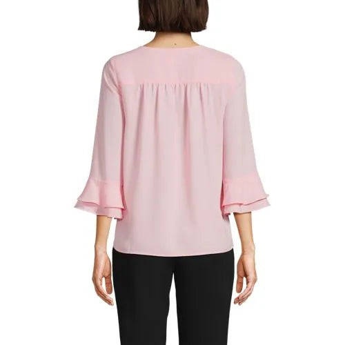 Women's 3/4 Flutter Sleeve Crepe Blouse