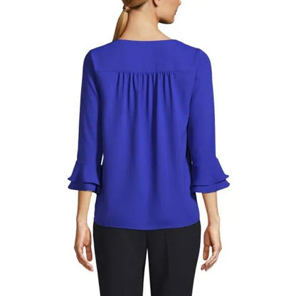 Women's 3/4 Flutter Sleeve Crepe Blouse