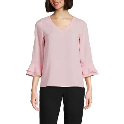 Women's 3/4 Flutter Sleeve Crepe Blouse