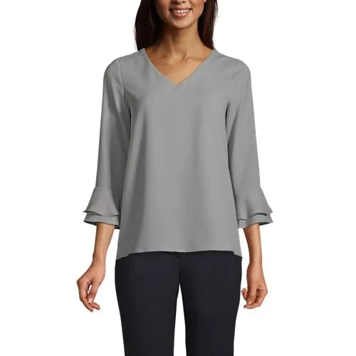 Women's 3/4 Flutter Sleeve Crepe Blouse