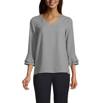 Women's 3/4 Flutter Sleeve Crepe Blouse
