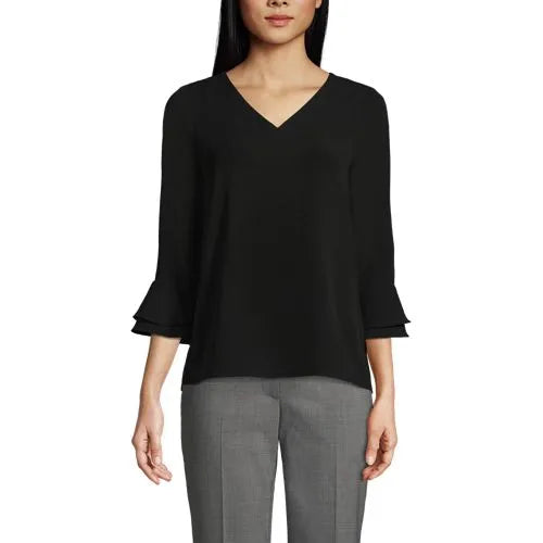 Women's 3/4 Flutter Sleeve Crepe Blouse