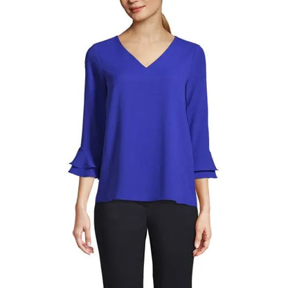 Women's 3/4 Flutter Sleeve Crepe Blouse
