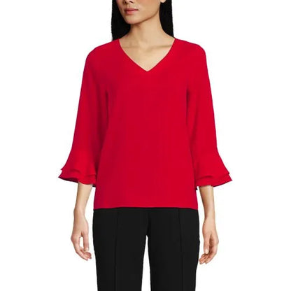 Women's 3/4 Flutter Sleeve Crepe Blouse