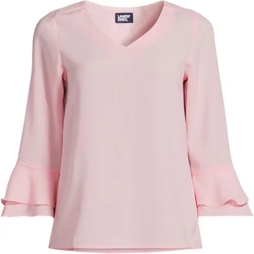 Women's 3/4 Flutter Sleeve Crepe Blouse