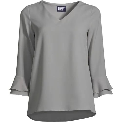 Women's 3/4 Flutter Sleeve Crepe Blouse
