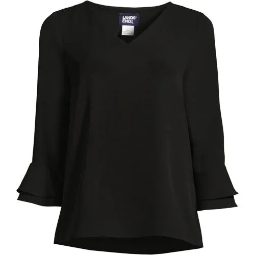 Women's 3/4 Flutter Sleeve Crepe Blouse