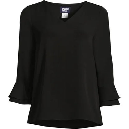 Women's 3/4 Flutter Sleeve Crepe Blouse