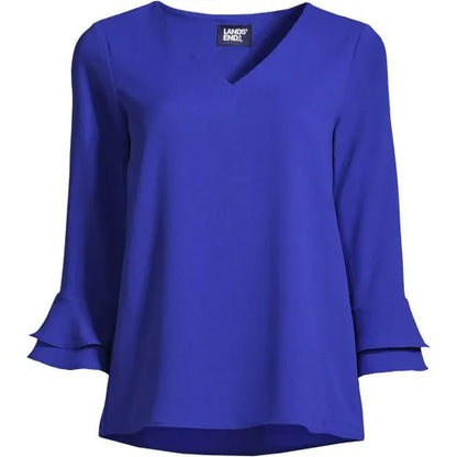 Women's 3/4 Flutter Sleeve Crepe Blouse