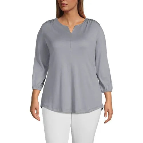 Women's Supima Micro Modal 3/4 Sleeve Split Neck Tunic