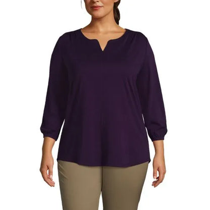 Women's Supima Micro Modal 3/4 Sleeve Split Neck Tunic