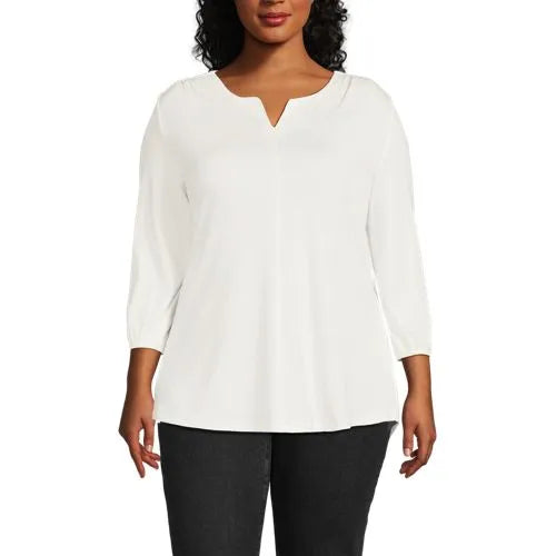 Women's Supima Micro Modal 3/4 Sleeve Split Neck Tunic