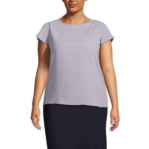 Women's Short Sleeve Crepe Tulip Sleeve Blouse