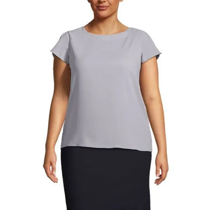 Women's Short Sleeve Crepe Tulip Sleeve Blouse