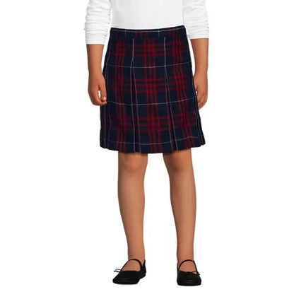 School Uniform Girls Plaid Box Pleat Skirt Top of the Knee