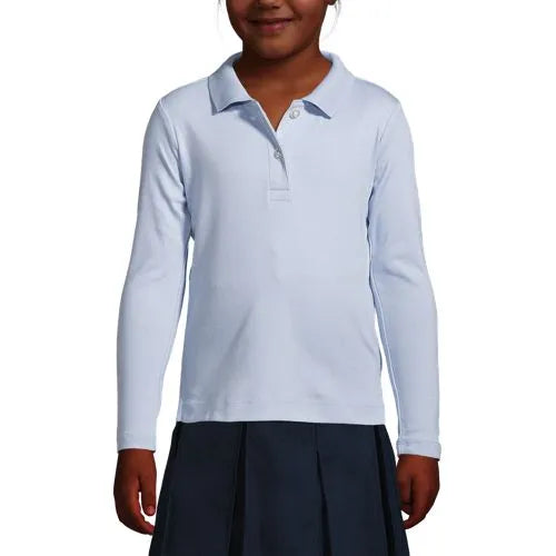 School Uniform Girls Long Sleeve Feminine Fit Interlock Polo Shirt