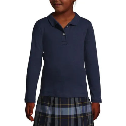 School Uniform Girls Long Sleeve Feminine Fit Interlock Polo Shirt