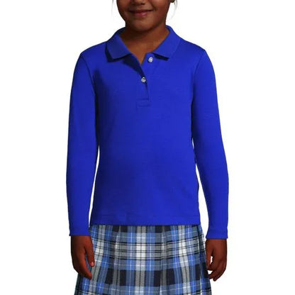 School Uniform Girls Long Sleeve Feminine Fit Interlock Polo Shirt